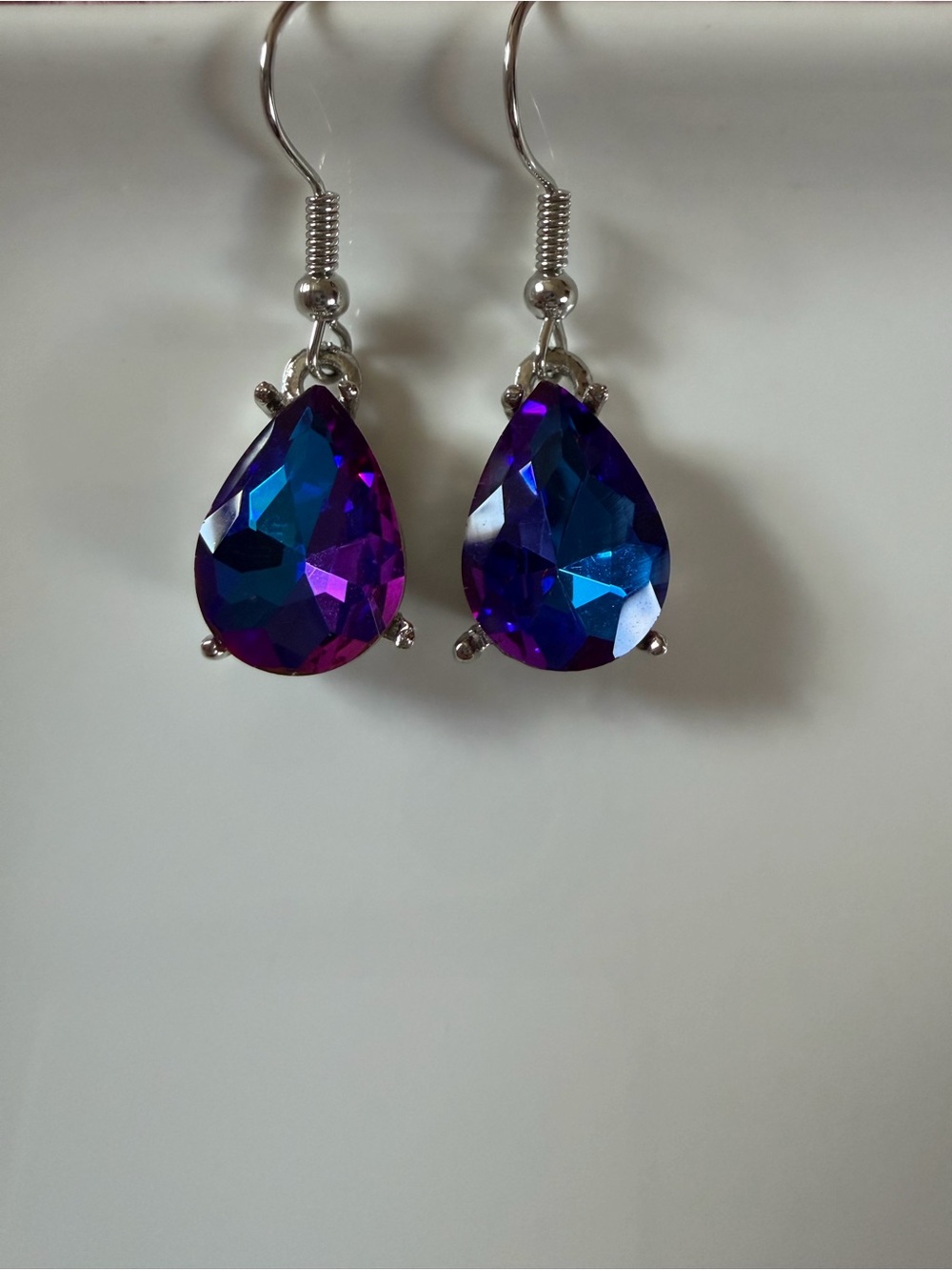 Teardrop Aurora Crystal Dangle Earrings - Purple Blue